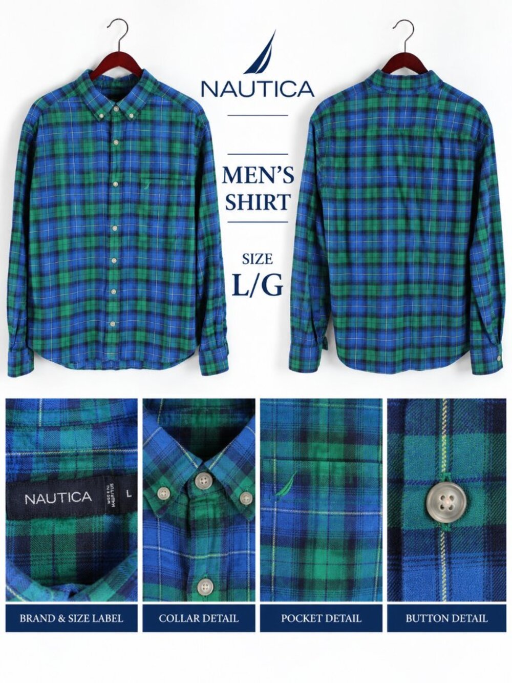 Nautica Men's Plaid Flannel Long Sleeve Button Down Shirt – Size Large